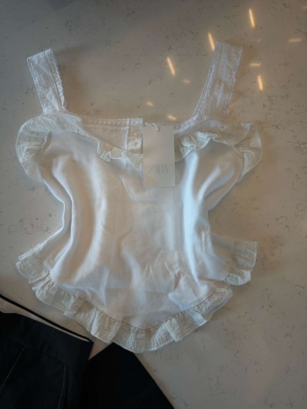 Zara White Ruffle Lace-Trim Tank